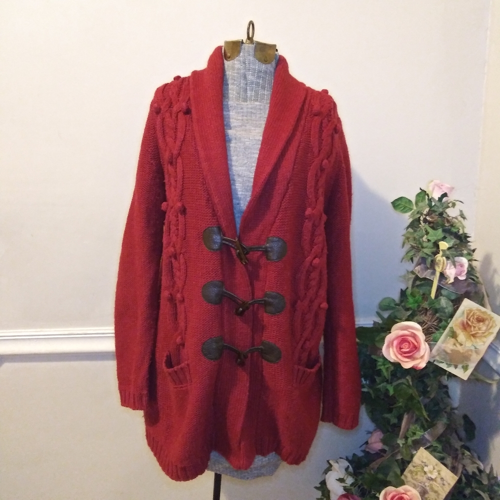 Merona Red Popcorn Stitch Toggle Front Cardigan